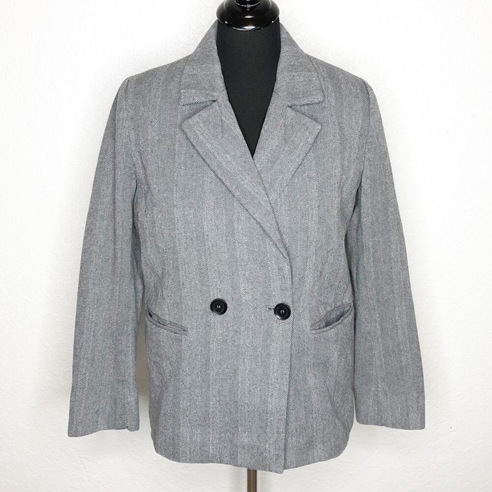 Anine Bing gray black tweed double breast button front blazer size Small